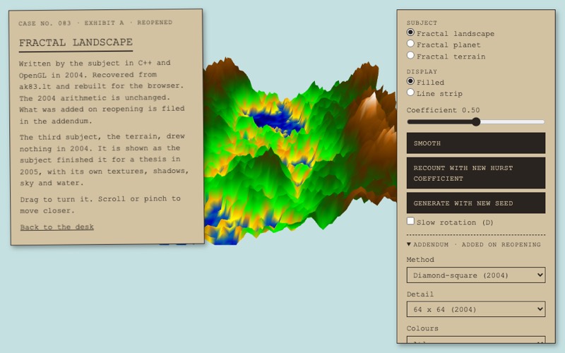 The 2004 landscape in its own colours, with the program's menu beside it