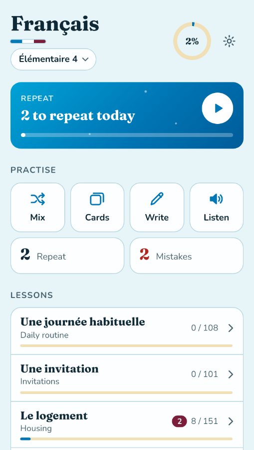 The first page: two questions to repeat today, four ways to practise, and the lessons of the course