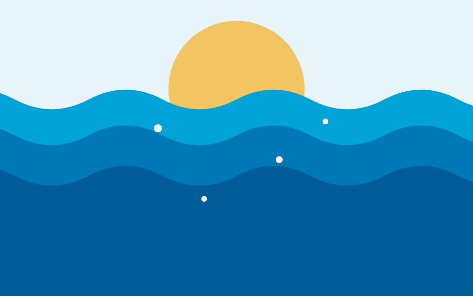 The trainer's mark: a sun going down behind three waves