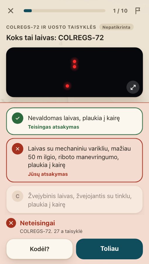 The same question answered wrongly: the right answer ringed in green, the chosen one in red, and the rule it rests on