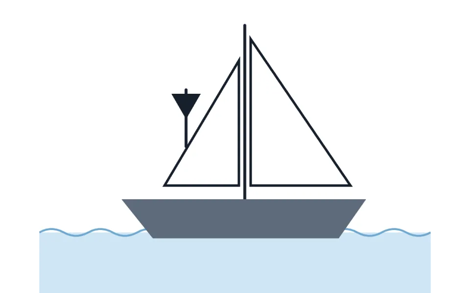 A drawing from the trainer: a boat under sail