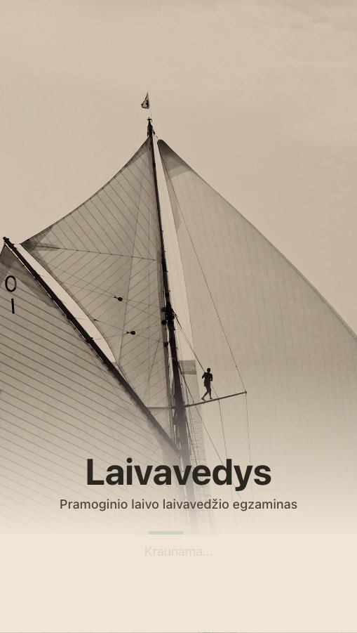 The opening: a photograph of a mast and sails seen from the deck, the name of the trainer set low on it