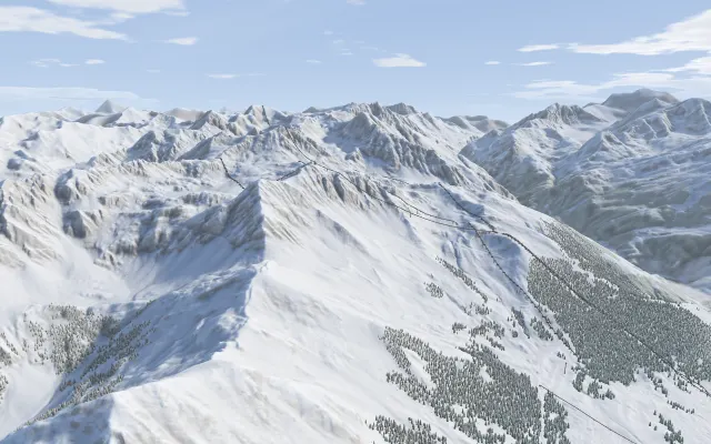 The mountains above Verbier under snow, drawn from the survey